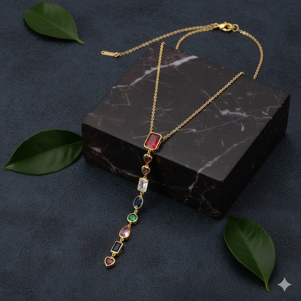 Gold Plated Multicolor Stone Drop Pendant Necklace for Women | Elegant Party &amp; Daily Wear Fashion Jewellery