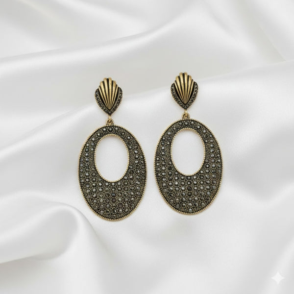 Antique Gold Textured Oval Drop Earrings for Women