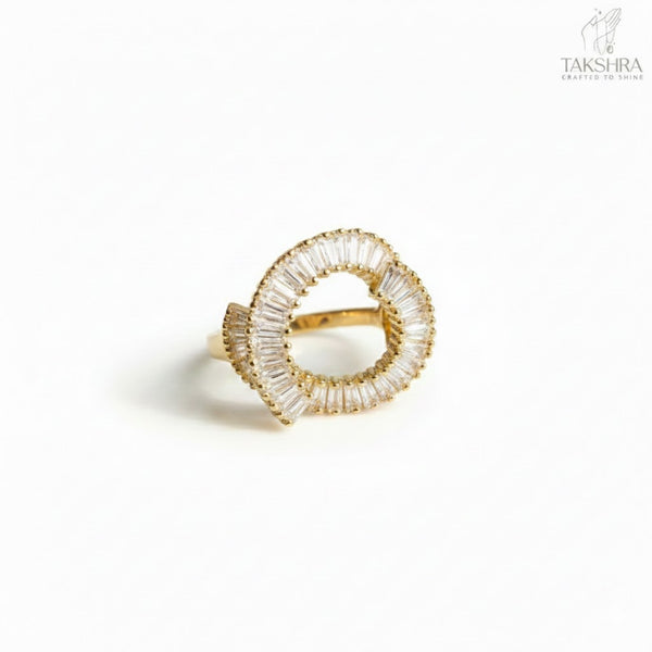 Gold Plated Open Halo Ring with Baguette CZ Stones for Women