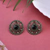 Antique Silver Black Stone Stud Earrings for Women