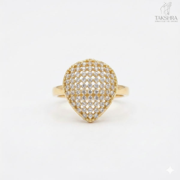 Gold Plated Teardrop Dome Ring with Crystal Stones for Women