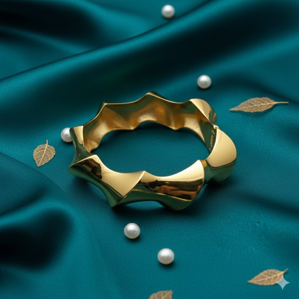 Gold Plated Sculpted Wave Bangle Bracelet for Women