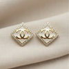 Gold Plated Square Stud Earrings with Crystal Border for Women